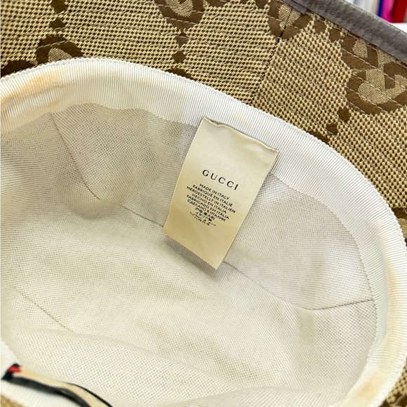 Gucci Tan and Brown Monogram jumbo GG Logo Bucket Hat
